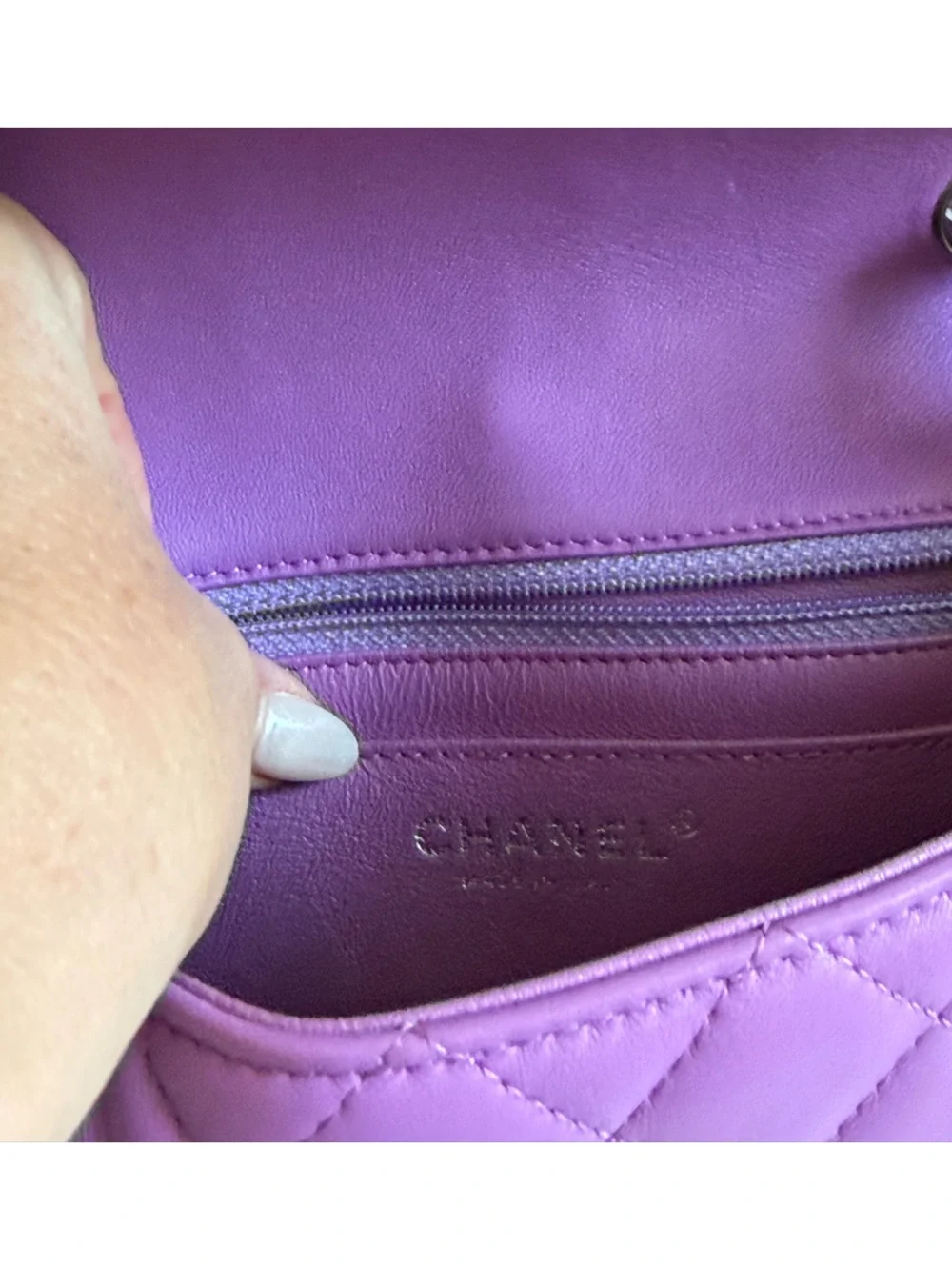 CHANEL Mini Quilted Lambskin Shoulder Bag in Lilac Purple with Silver Hardware